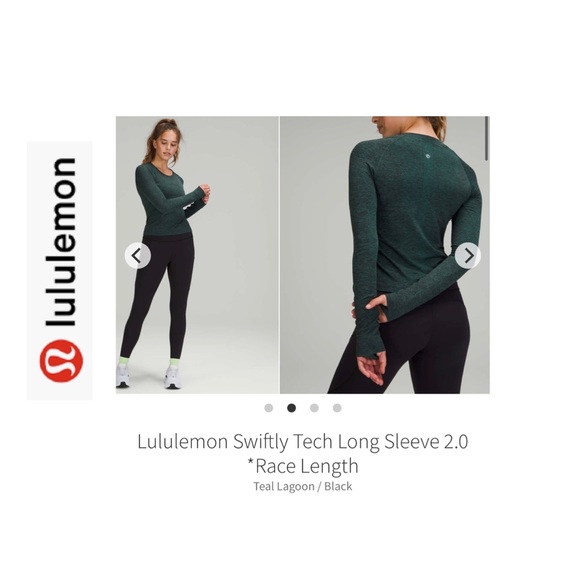 Lululemon Swiftly 2.0 Race Length Top. Long Sleeve Teal Lagoon/Black. Size 14 - Picture 1 of 9